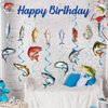 Fishing Birthday Party Decorations Include Happy Birthday Fishing Hanging Banner and Hanging Swirl Fishing Theme Party Supplies