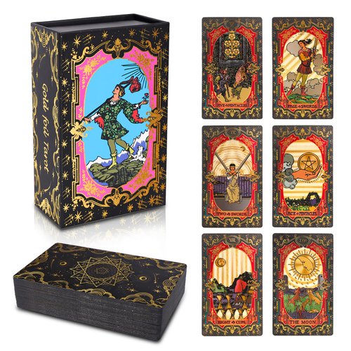 Tarot Cards，Black Tarot Cards With Guide Book Waterproof Tarot Cards Tarot Gold Foil Tarot Cards for Beginners Tarot Deck Tarot Cards with Meanings on Them Rider Waite Tarot Deck Tarrot Tarot Decks