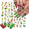 6 Sheets Christmas Nail Art Stickers 3D Self-Adhesive Snowflake Nail Stickers Green Monster Funny Cartoon Design Winter Xmas Nail Decals Nail Art Supplies for Women Girls Acrylic Nails DIY Xams