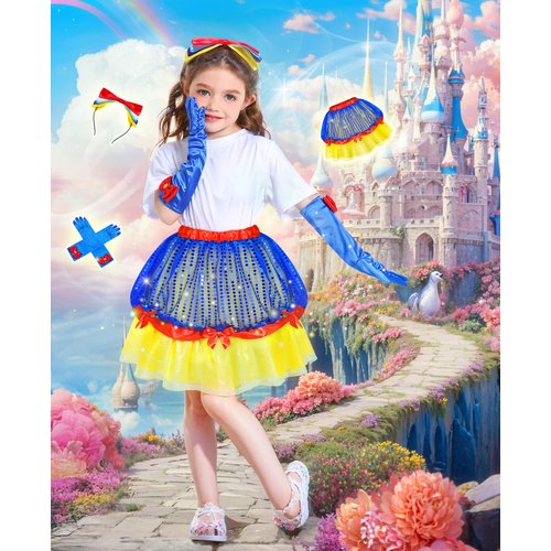 Jeowoqao Princess Dress Up for Girls, Princess Fairy TuTu Skirts Toddler Princess Dress Up Pretend Play Set with Princess Crown Gloves Costumes for Girls 3-6 Birthday Christmas Gift