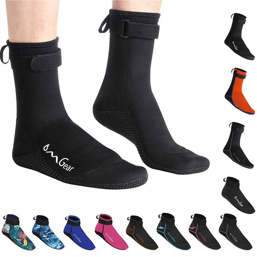 Water Socks Neoprene Socks Beach Booties Shoes 3mm Glued Blind Stitched Anti-Slip Wetsuit Boots Fin Swim Socks for Water Sports Outdoor Activities Home Slippers (3mm high cut/black2, L)