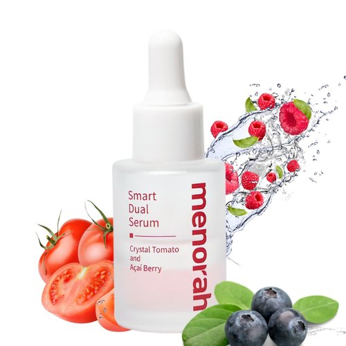 menorah skincare - Smart Dual Serum - with Crystal Tomato and Acai Berry, Serum for face, Anti-Aging, Glow Skin, Oil-Infused Serum, IBR-TCLC®, Natural Coconut Oil, Palm Kernel Oil, Vitamin C+E