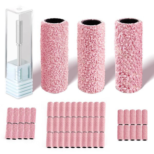 SALVMARY Sanding Bands for Nail Drill with 3.1MM Mandrel Bit Set, 120 Medium #180 Fine #240 Extreme Fine Grit Small Nail Files Sanding Band for Acrylic Nails Gel Manicure Pedicure 50 Pcs, Pink