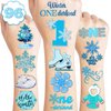 100 PCS Winter Onederland 1st Birthday Party Decorations Favors Supplies Blue Snowflake Snowman Winter Temporary Tattoos Stickers Gifts For Girls Boys Classroom School Prizes Reward