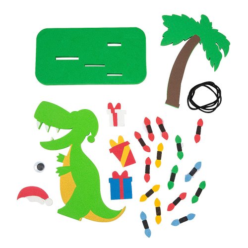 Festive Green 3D Christmas Dinosaur Craft Kit - 7" x 3" x 5.5" (12 Pcs) - Ideal for Kids' Holiday Arts & Crafts Projects, DIY Decorations & Gifts