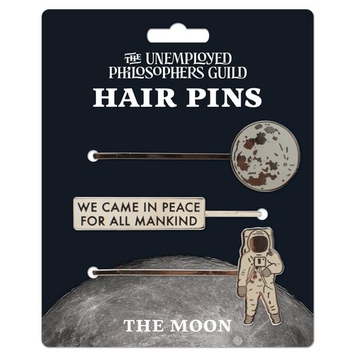 Moon 3 Hair Pins Set - Planet, Astronaut, and Apollo 11 Plaque Quote