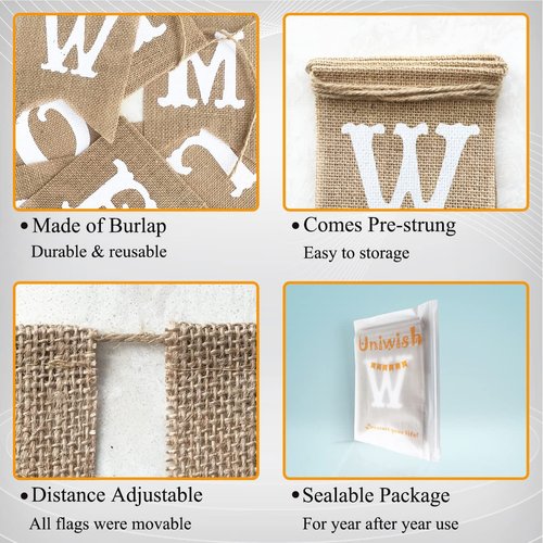 Uniwish Welcome Banner Sign Garland Wedding Baby Shower Classroom Party Decorations Vintage Rustic Burlap Hanging Bunting Home Décor