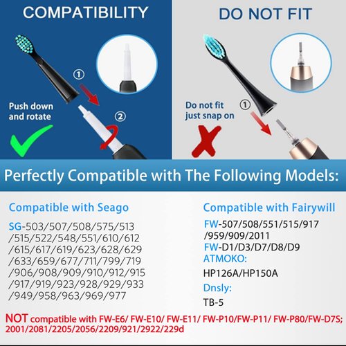 Toothbrush Heads for FairyWill, Replacement Brush Heads for Fairy Will, Electric Toothbrush Replacement Heads for Fairywill FW-507/508/551/515/917/959, FW-D1/D3/D7/D8
