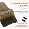 Full Shine Wire Hair Extensions Real Human Hair Fishing Line Hair Extensions Secret Extensions Brown Mix With Blonde Balayage Ombre Invisible Wire Hair Extensions Human Hair 14 Inch 70g