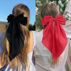 Red Hair Bow Black Hair Bow, 2PCS Big Bows for Girls Hair Bow Clips, Red Bow for Hair Black Bow for Hair Clips, Satin Hair Bows with Long Tail Alligator Clips, Coquette Bows Accessories