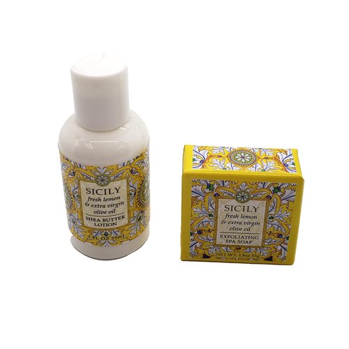 Greenwich Bay Trading Company Destination Collection Bundle: Sicily - 2oz Mini Wrapped Soap Block + 2oz Mini Shea Butter Lotion