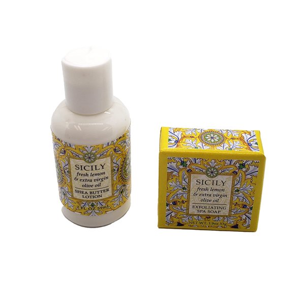 Greenwich Bay Trading Company Destination Collection Bundle: Sicily - 2oz Mini Wrapped Soap Block + 2oz Mini Shea Butter Lotion