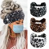 Aceorna Boho Button Headband Wide Knotted Hairbands Stretch Nurse Headbands Women Head Wraps Workout Ear Saver Hair Band Leopard Turban Headwear Yoga Hair Accessories for Women 3 Pcs (Set A)