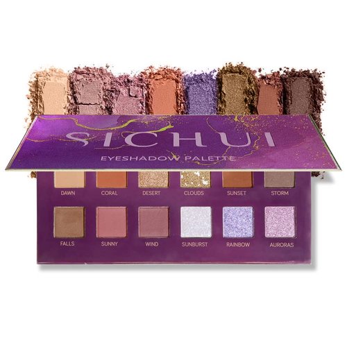 Sichui Cosmetics Eyeshadow Palette Makeup Set 12 Series Colors Includes Mirror Girl Natural Texture Sparkle Finishes Matte Glitter Eyeshadow Palette for Daily Dating Party Style Eyeshadow
