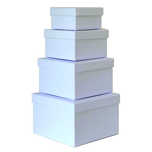 Cypress Lane Square Rigid Gift Boxes, a Nested Set of 4, 3.5x3.5x2 to 6x6x4 inches (White)