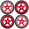 4PCS ShareGoo Metal 1/28 Wheel Rims & Rubber Racing Tires 5-Spoke Compatible with Wltoys K969 K989 P929 Kyosho Mini-Z Mini-Q Mini-D 1/28 RC Car (Red)