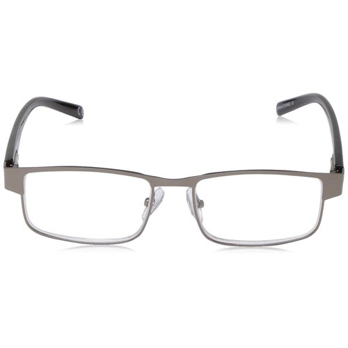 Foster Grant Men's Leo Square Reading Glasses, Gunmetal/Transparent, 59 mm + 2