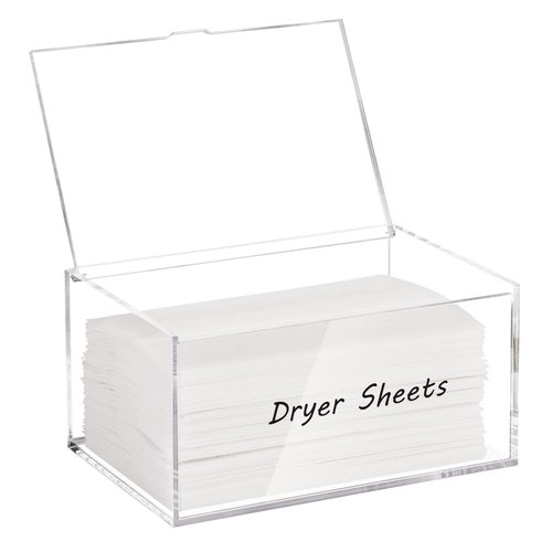 Simetufy Dryer Sheet Holder for Laundry Room, Acrylic Laundry Clear Dryer Sheets Dispenser Container Box with Lid for Organizing Fabric Dry Sheet, Laundry Pods