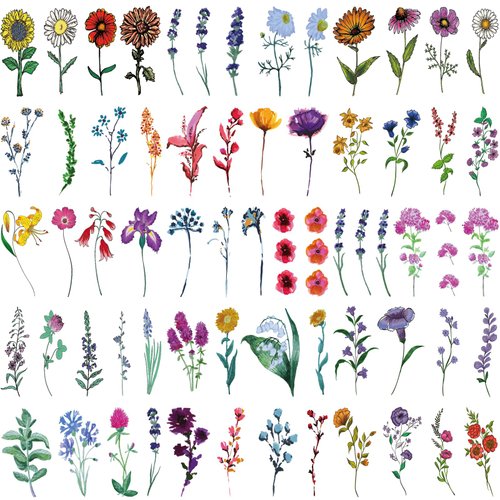 Realistic Colorful Cute Floral Temporary Tattoo for Women, Small Watercolor Lavender Violet Flower Fake Tattoo Sticker Adult Girl Hand Arm, 3D Tiny Sunflower Rose Temp Tatoo Wrist Leg Makeup, 18-Sheet