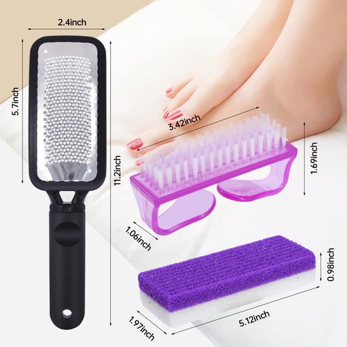 Foot Callus Remover Set,Pedicure Kit Includes 1 Stainless Foot Rasp Foot File,4 Foot Pumice Stone & 1 Nail Brush,Foot Scrubber Remove Hard Dry Skin,Foot Care Pedicure Tools for Wet and Dry Feet,Purple