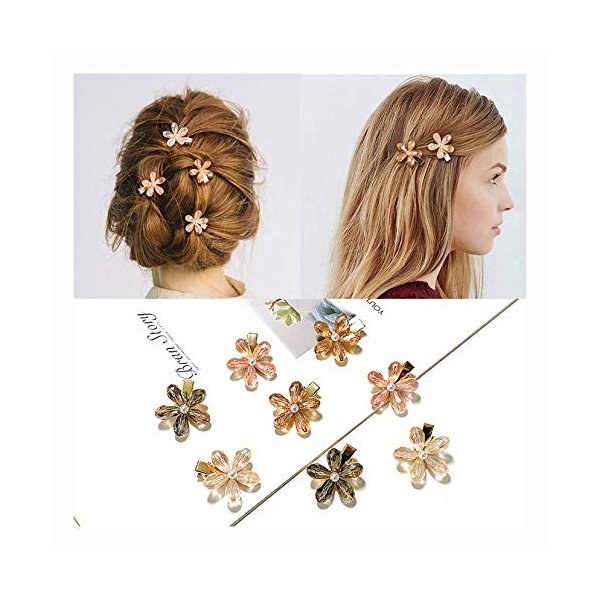 Luxcastle Flower Hair Barrettes Shiny Crystal Hairpin Gorgeous Bridal Pearl Hair Clips Floral Hair Accessories for Women Girls 4 PCS