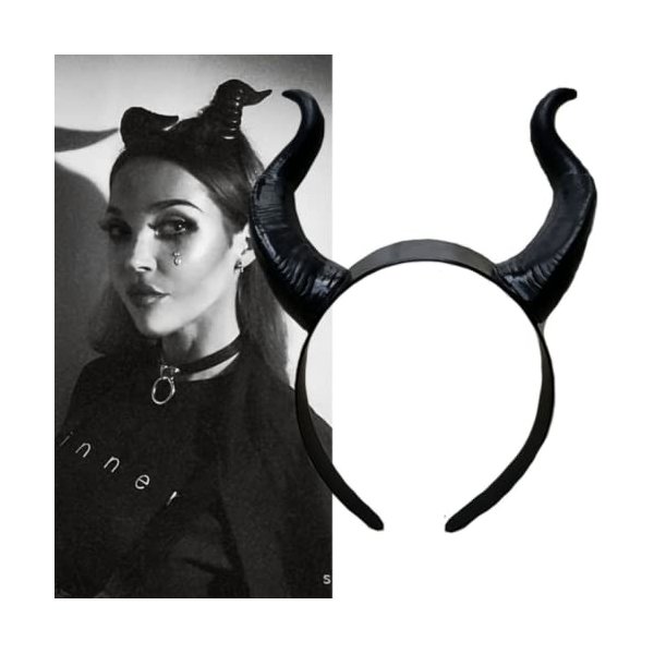 JORCEDI Sheep Horn Floral Hair Band Gothic Headband Headwear For Halloween Christmas Thanksgiving Easter Party Accessories