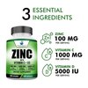 American Standard Supplements Zinc 100mg, Vitamin C 1000mg, and Vitamin D3 5000 IU (125mcg) Per Serving - Gluten Free, Non-GMO, 120 Capsules, 60 Servings