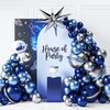 HOUSE OF PARTY Space Balloon Arch Kit - Navy Blue, Metallic Blue and Silver Space Balloons, Galaxy Astronaut Balloons & Silver Holographic Fringe Curtains for Space Birthday Party Decorations