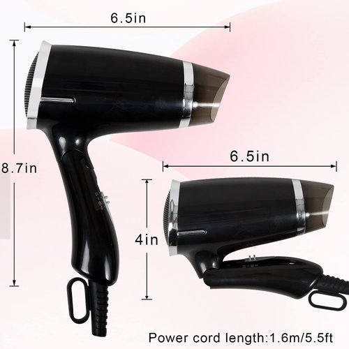 JUISEE Folding Hair Dryer, Compact Blow Dryer - Portable Professional Hair Dryer with 3 Heat Settings, Low Noise, Tourmaline Ceramic, Lightweight, for Men and Women