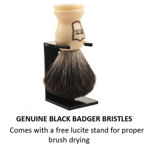 Parker Safety Razor 100% Black Badger Bristle Shaving Brush with White Handle–Extra Dense Badger Bristles Shave Brush Create a Superior Lather–Brush Stand Included