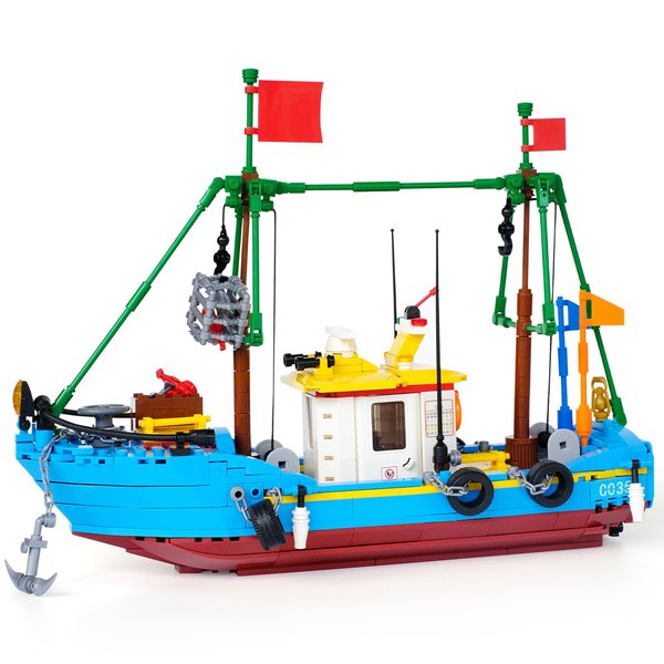 WVINVW Fishing Boat Building Blocks Sets, Pirate Ship Sea Fishing Building Block Toy Set Collection Show, Creative Gifts Toys for Boys and Girl Ages 6-12 Years Old and up, 645 PCS