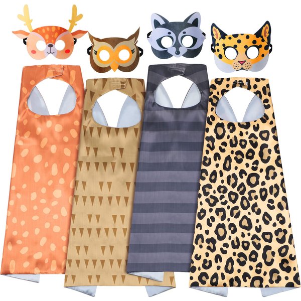 Leitee 4 Sets Safari Party Favors Animal Mask and Capes Jungle Theme Mask Cosplay Capes Wild Safari Birthday Decorations Zoo Animal Costumes for Kids Girls Boys Dress up Christmas Supplies, 4 Styles