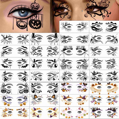 GLARYYEARS 30 Pieces Of Realistic Halloween Eye Tattoo Stickers - Waterproof, Sweatproof - Essential Halloween Makeup, Versatile Embellishment, And Temporary Tattoo Designs Black & Colored