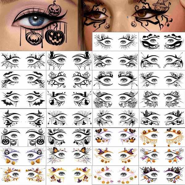 GLARYYEARS 30 Pieces Of Realistic Halloween Eye Tattoo Stickers - Waterproof, Sweatproof - Essential Halloween Makeup, Versatile Embellishment, And Temporary Tattoo Designs Black & Colored