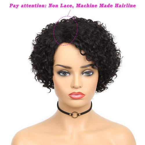 Quantum Love Human Hair Wigs for Black Women Short Curly Human Hair Side Part Wig Pixie Cut Brazilian Remy Human Hair Deep Curly None Lace Front Wigs for Women