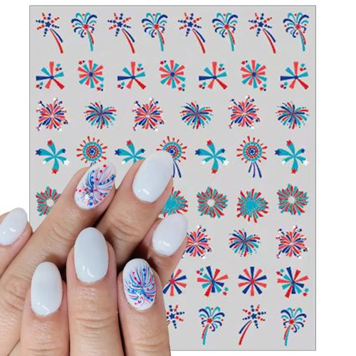 3Sheets Independence Day Colorful Firework Nail Art Stickers 4th of July Embossed Nail Art Decals Design,Holographic Patriotic Starry Sky Sparkling Fireworks for Women Memorial Day Manicure Decoration