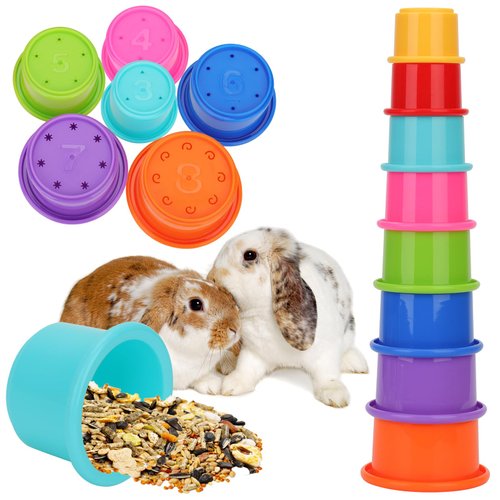 XIHIRCD 8pcs Bunny Toys, Plastic Stackable Bunny Snack Cups Rabbit Toys Colored Bunny Stacking Cups Nesting Bunnies Toys Chinchilla Guinea Pig Enrichment Toys for Hiding Food and Playing