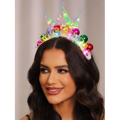 DRESBE Light Up Birthday Headband LED Happy Birthday Headbands Birthday Party Favors Hair Accessories for Women (Blue-Colorful Light)