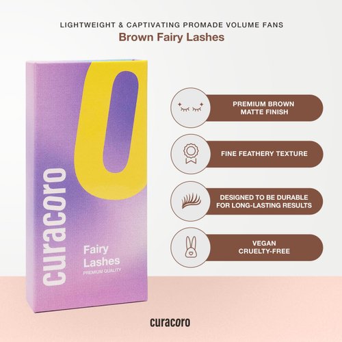 Curacoro Brown Fairy Volume Lash Extensions 3D, 0.07mm Thickness, C CC D Curl, 8-15mm Length Mixed Tray, Premium Brown Individual Eyelashes Tray, Professional Supplies Use