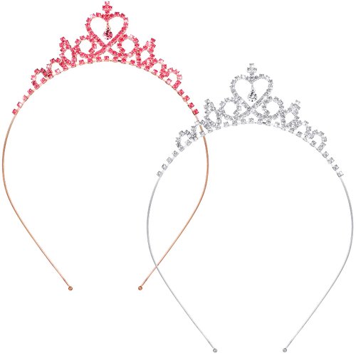 Chuangdi 2 Pieces Crystal Tiara Princess Crystal Headband Heart Rhinestone Tiara Crown for Women Wedding Birthday Party(Classic Style)