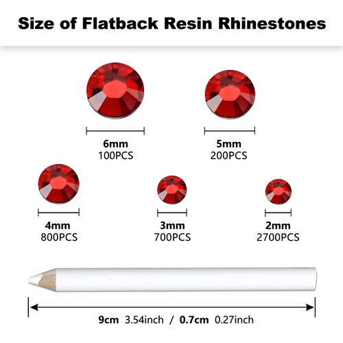 Briskbloom 4500PCS Resin Flatback Rhinestone, 2mm 3mm 4mm 5mm 6mm Siam/Red Flatback Rhinestones for Tumblers, Nails Art, Mugs, Bottles, Craft Decoration, Loose Bling Glitter Gem Stone