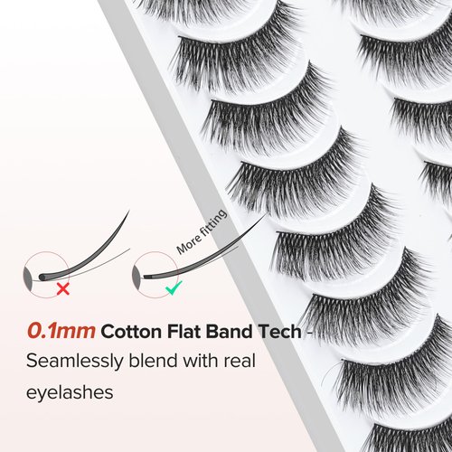 False Eyelashes Cat Eye Lashes Wispy 15mm Strip Eyelashes Thin Band Natural Lashes Fluffy Eyelashes Siligli Lashes Pack Fake Lashes 3D Volume Curly Eyelash 10 Pair