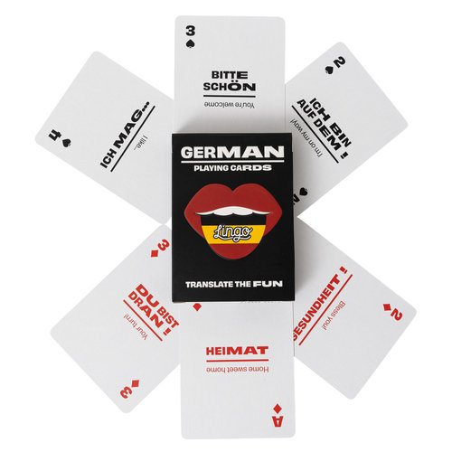 Lingo German Playing Cards in Wayfarer Tin Box | Travel Flashcards | Learn German Vocabulary in A Fun & Easy Way | 52 Essential Translations