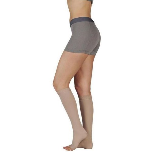 Juzo Soft Knee High 20-30 mmHg Compression Stockings w/ Silicone Band, Open Toe, Beige II Regular