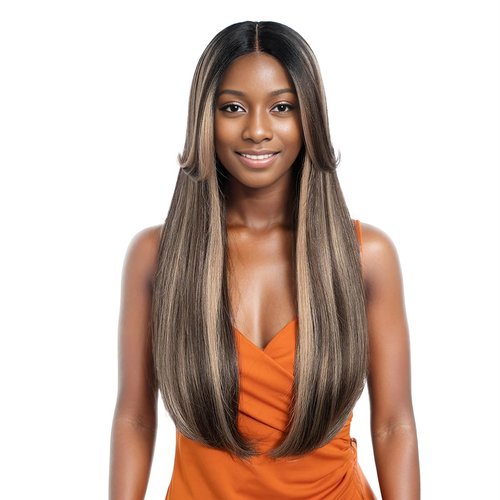 Noble Star Lace Wigs with Curtain Bangs for Women 24" Long Wavy Women Charming Synthetic Lace Front Wigs with Bangs Wig Heat Resistant Hair for Daily Party Use NTPDHL 1B/8/26R#