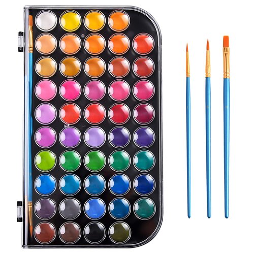 Upgraded 48 Colors Washable Watercolor Paint Set with 3 Brushes and Palette, Non-toxic Paints Sets for Kids, Adults, Beginners Artists, Make Your Painting Talk