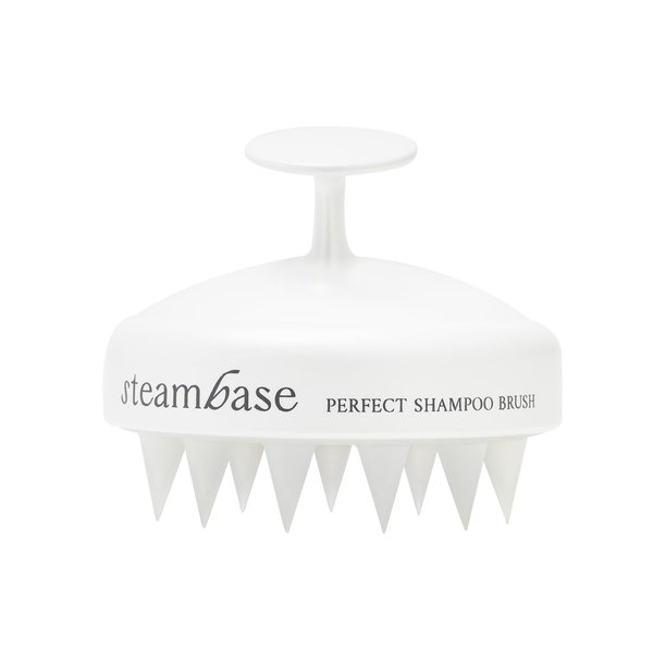 STEAMBASE Perfect Shampoo Brush | Ergonomic Scalp Massager, Scrubber, Exfoliator for Sebum & Dandruff Removal | Soft Silicone Bristles | Dry, Oily, Itchy Scalps, Wet or Dry Hair | White, 1 Count