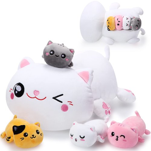 Libima 5 Pcs Cat Stuffed Animal with Plush Kittens Inside Mommy Cat Plush with 4 Cute Fluffy Kitt...