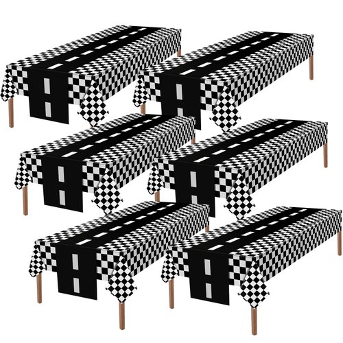 Tallew Checkered Car Party Supplies Disposable Tablecloth Plastic Table Cover Black and White Checkered Race Table Runner for Racing Birthday Party Decor Favor Supplies (Black, White,12 Pcs)