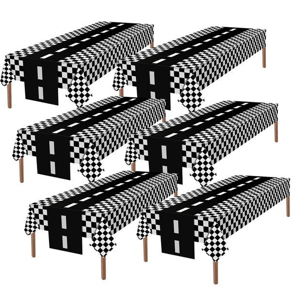 Tallew Checkered Car Party Supplies Disposable Tablecloth Plastic Table Cover Black and White Checkered Race Table Runner for Racing Birthday Party Decor Favor Supplies (Black, White,12 Pcs)